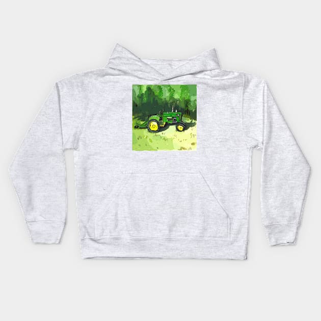 Antique “Green” tractor with mower attached Kids Hoodie by WelshDesigns